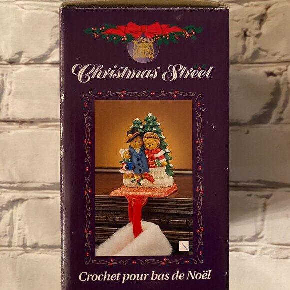 Vintage Christmas Street Stocking Hanger With Bear Family - Picture 3 of 6